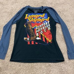 Live Nation Lynyrd Skynyrd Black Raglan Long Sleeve Tee with Blue Sleeves